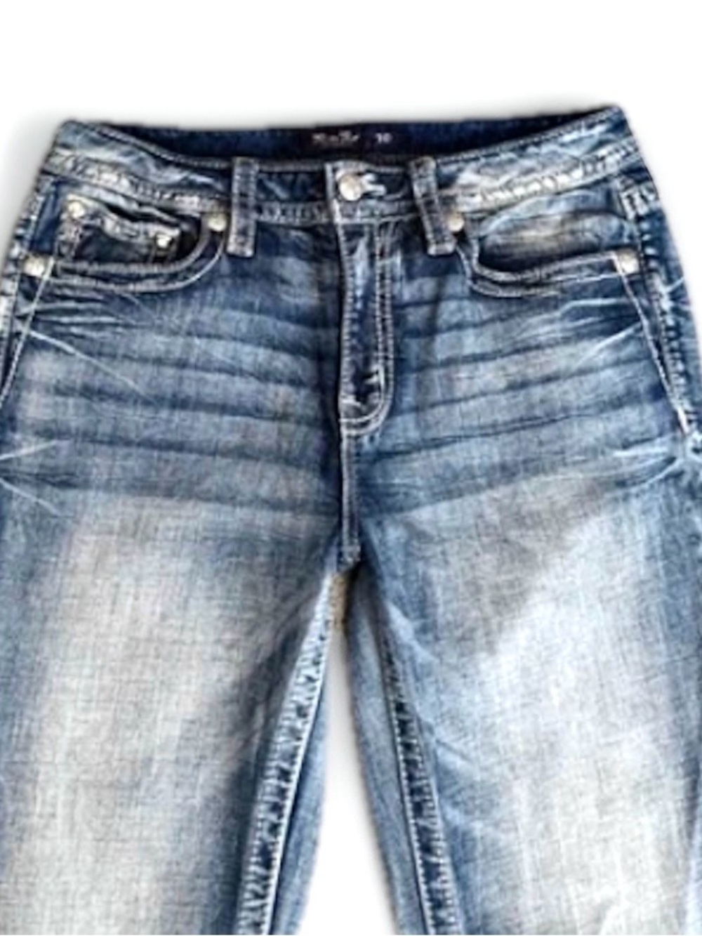 Womens Miss Me Jeans Size 30 Skinny Embellished Y2K Rhinestone angel Wing Blue - Picture 4 of 7
